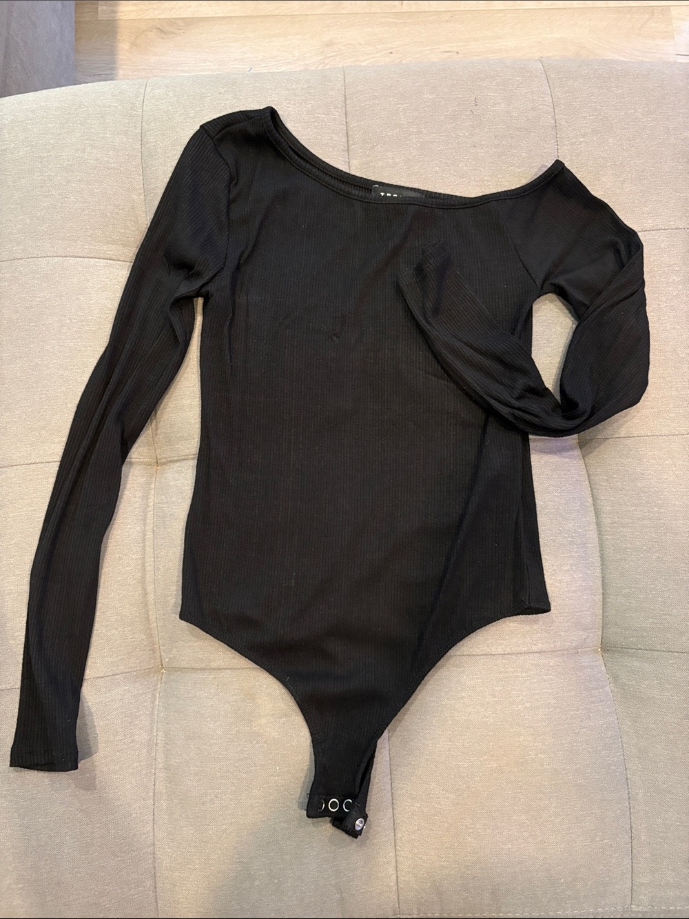 Trouve Black Ribbed Long-Sleeve Bodysuit